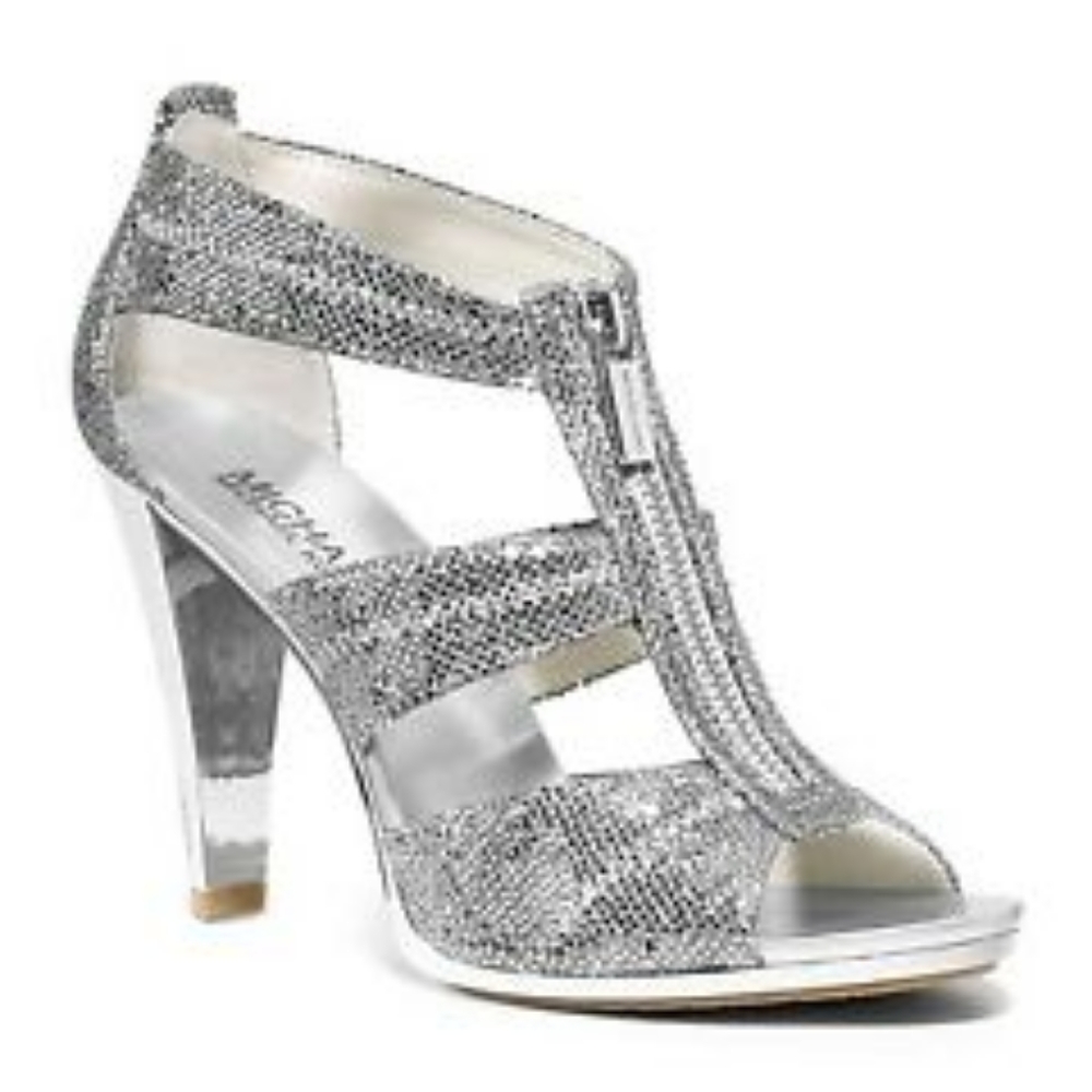 Michael Kors silver glitter shoes with zipper detailing sz 6.5
